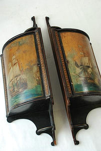 Battling Galleons, Pair 19Th C. Cupboards